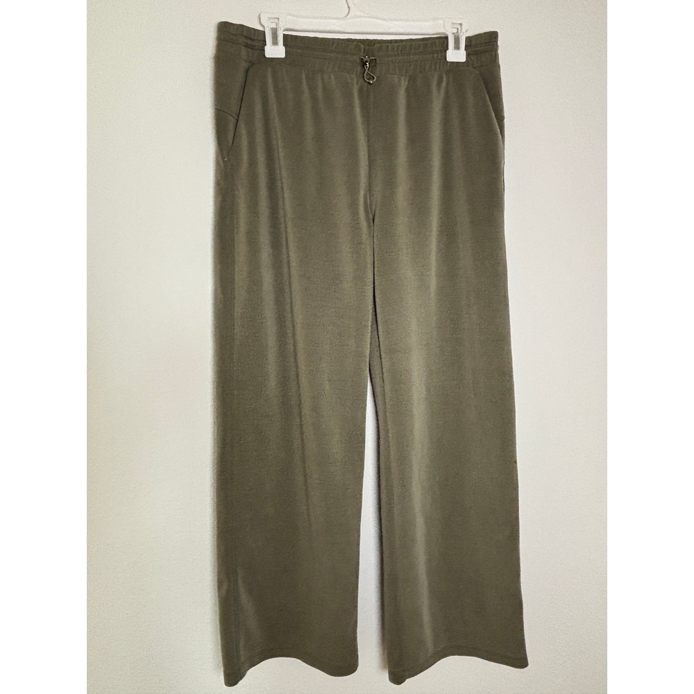 Ododos Olive Green Wide‎ Leg Lounge Pants Elastic Waist Pockets Size L